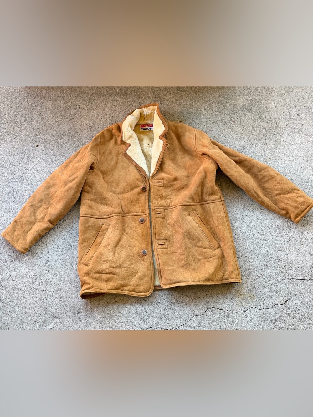Marlboro Unlimited Men’s Golden Brown Sheepskin 3/4 Length Jacket Size Large